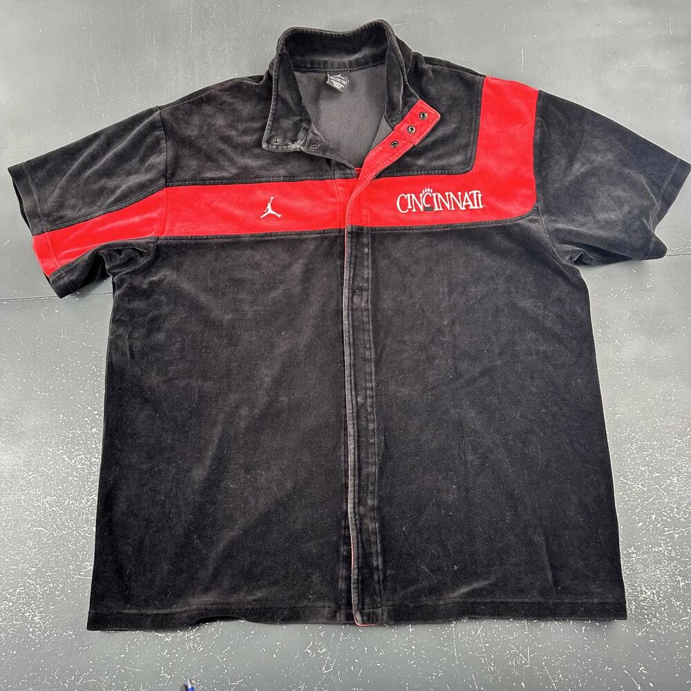 VTG Cincinnati Bearcats Shirt Mens XL Black Velour Warm Up Nike Air Jordan Y2K